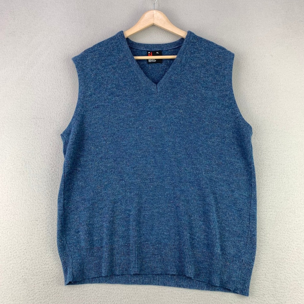 VTG Robert Bruce V-Neck Sweater Vest Mens XL Blue Orlon Acrylic Knit Made in USA
